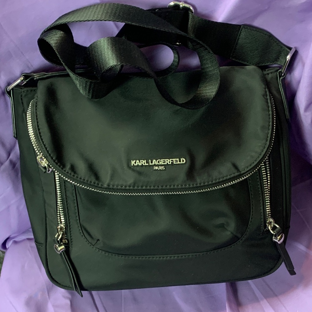 Karl Lagerfeld Black Shoulder Bag with Silver Accents